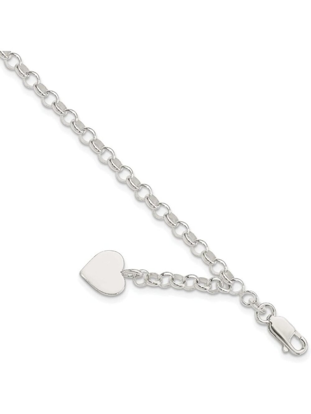 Sterling Silver Heart Charm Rolo Bracelet | Elegant Jewelry Gift for Her